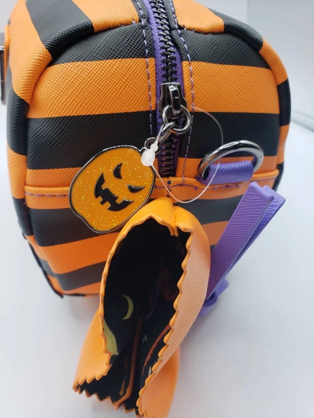 Kids Halloween Stitch Striped Crossbody Bag - Orange & Black